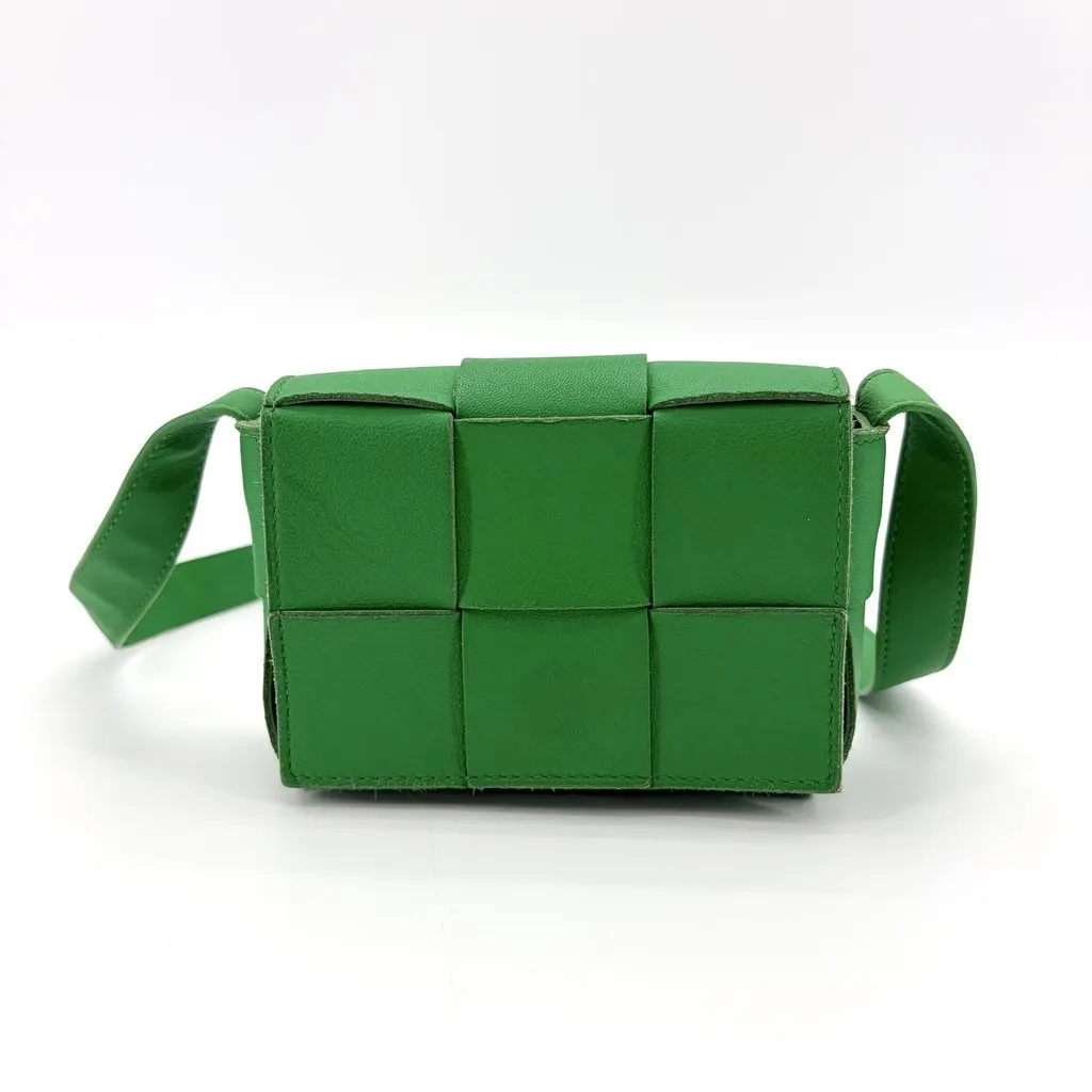 Bottega Veneta Mini Cassette Shoulder Bag Parakit Green Leather Good - Back View