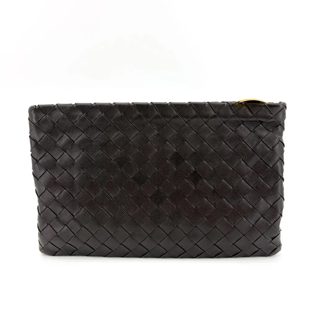 Bottega Veneta Intrecciato Leather Medium Clutch Espresso Brown Leather Good - Inside View