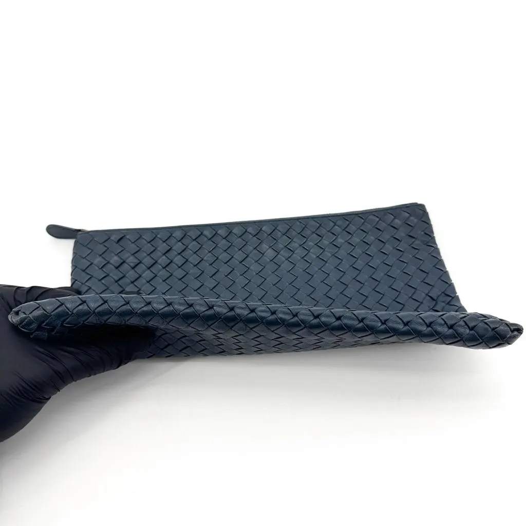 Bottega Veneta Intrecciato Leather Clutch Bag Navy Navy Leather Fair - Box View