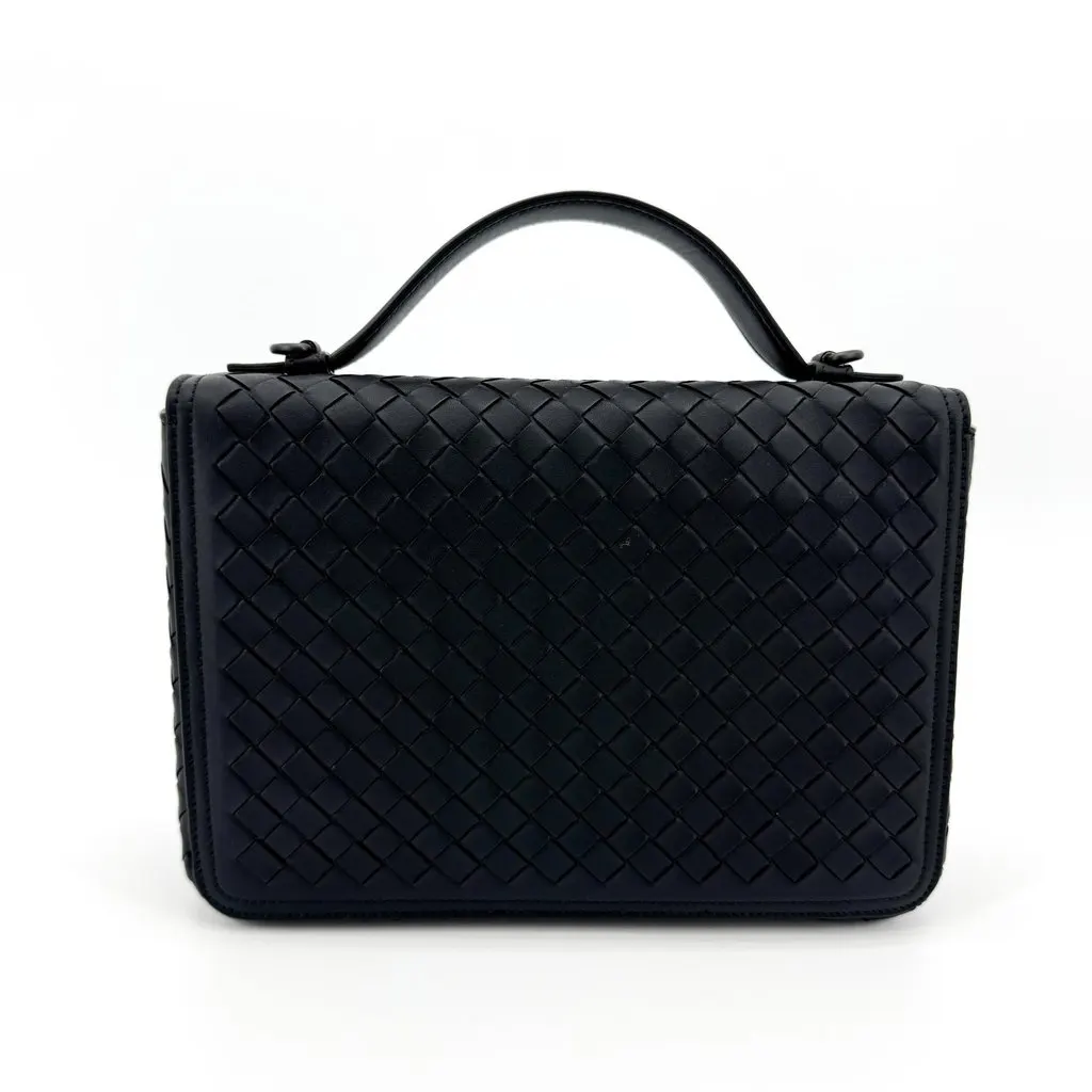 Bottega Veneta Intrecciato Top Handle Flap Bag Black Black Leather Very good - Inside View