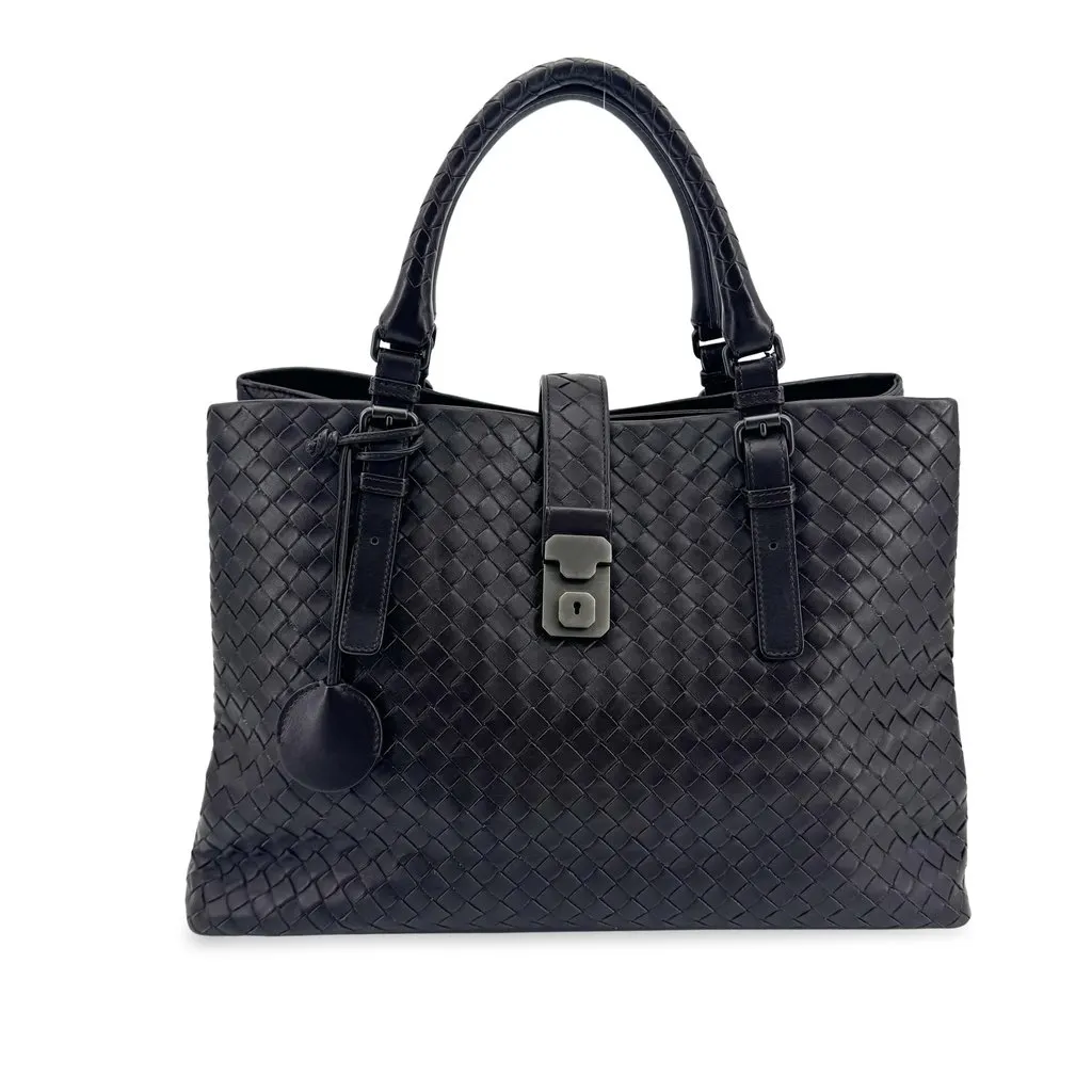 Bottega Veneta Intrecciato Small Roma Tote Bag Black Black Leather Very good - Front View