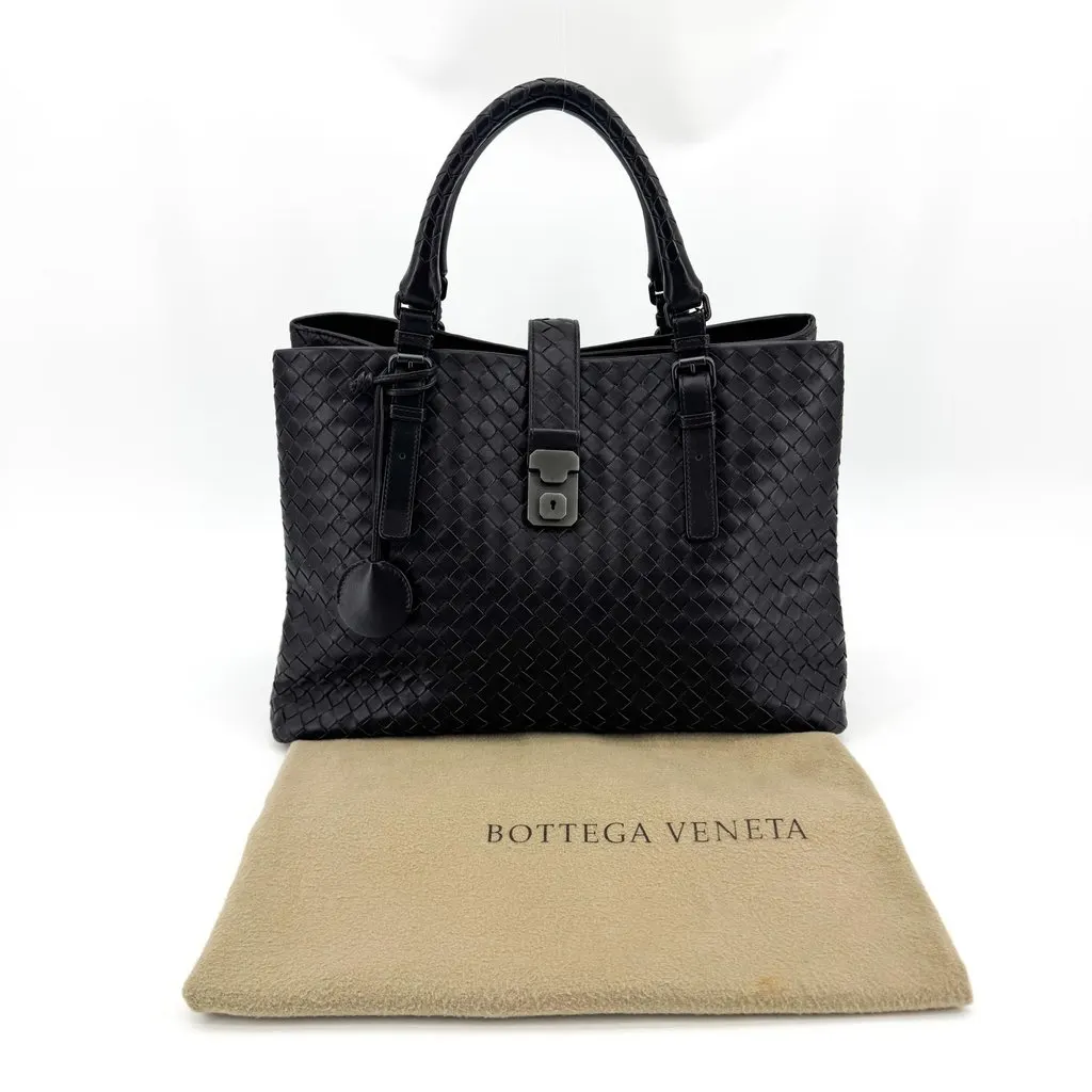 Bottega Veneta Intrecciato Small Roma Tote Bag Black Black Leather Very good - Back View