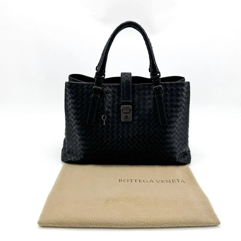 Bottega Veneta Small Intrecciato Roma Bag Black Black Leather Good - Back View