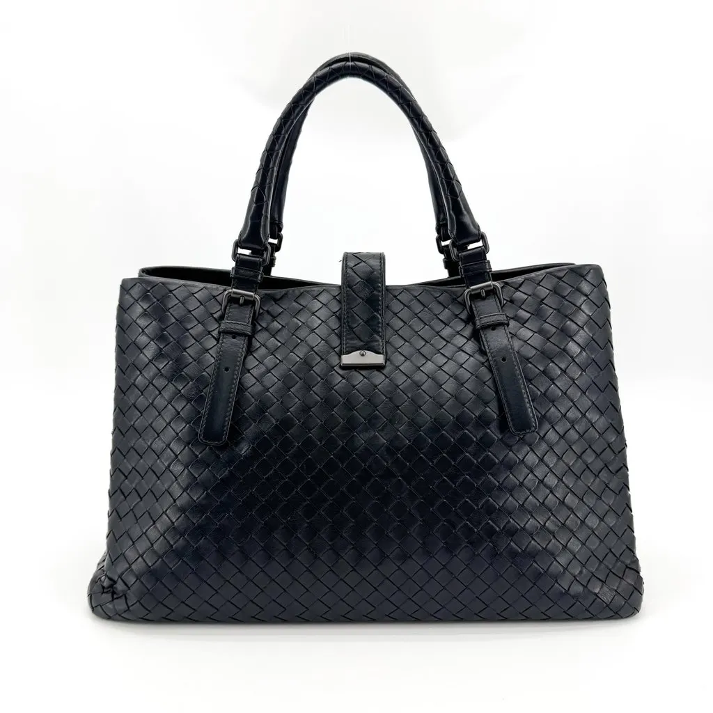 Bottega Veneta Small Intrecciato Roma Bag Black Black Leather Good - Inside View