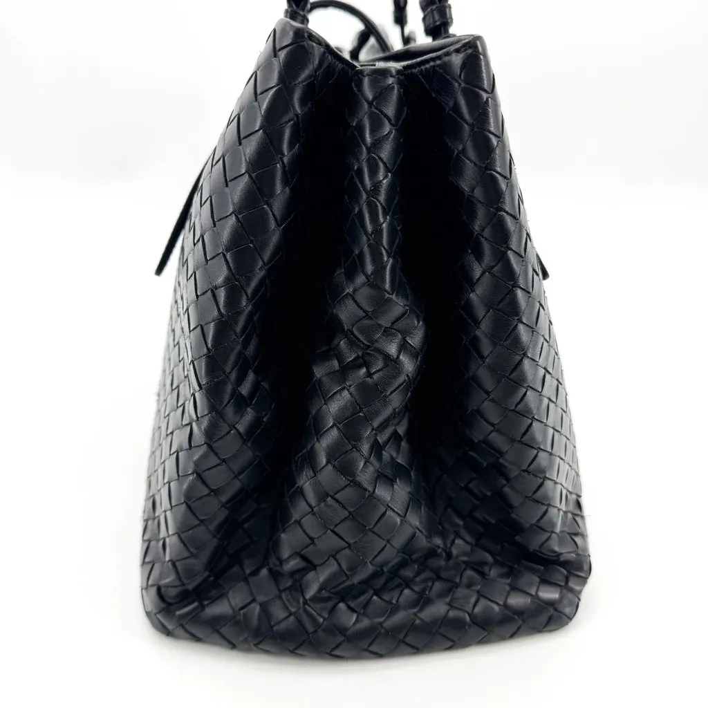 Bottega Veneta Small Intrecciato Roma Bag Black Black Leather Good - Box View