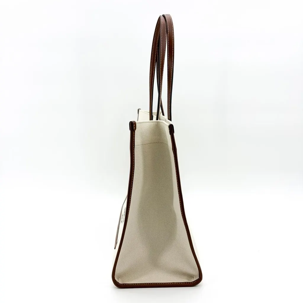 Burberry Medium Horseferry Print Canvas Freya Tote Bag Natural/Tan Beige Canvas Good - Model View