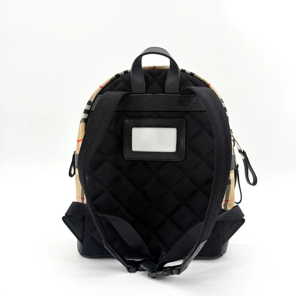 Burberry Vintage Check Leather Medium Backpack Archive Beige Black Beige Canvas Good - Back View