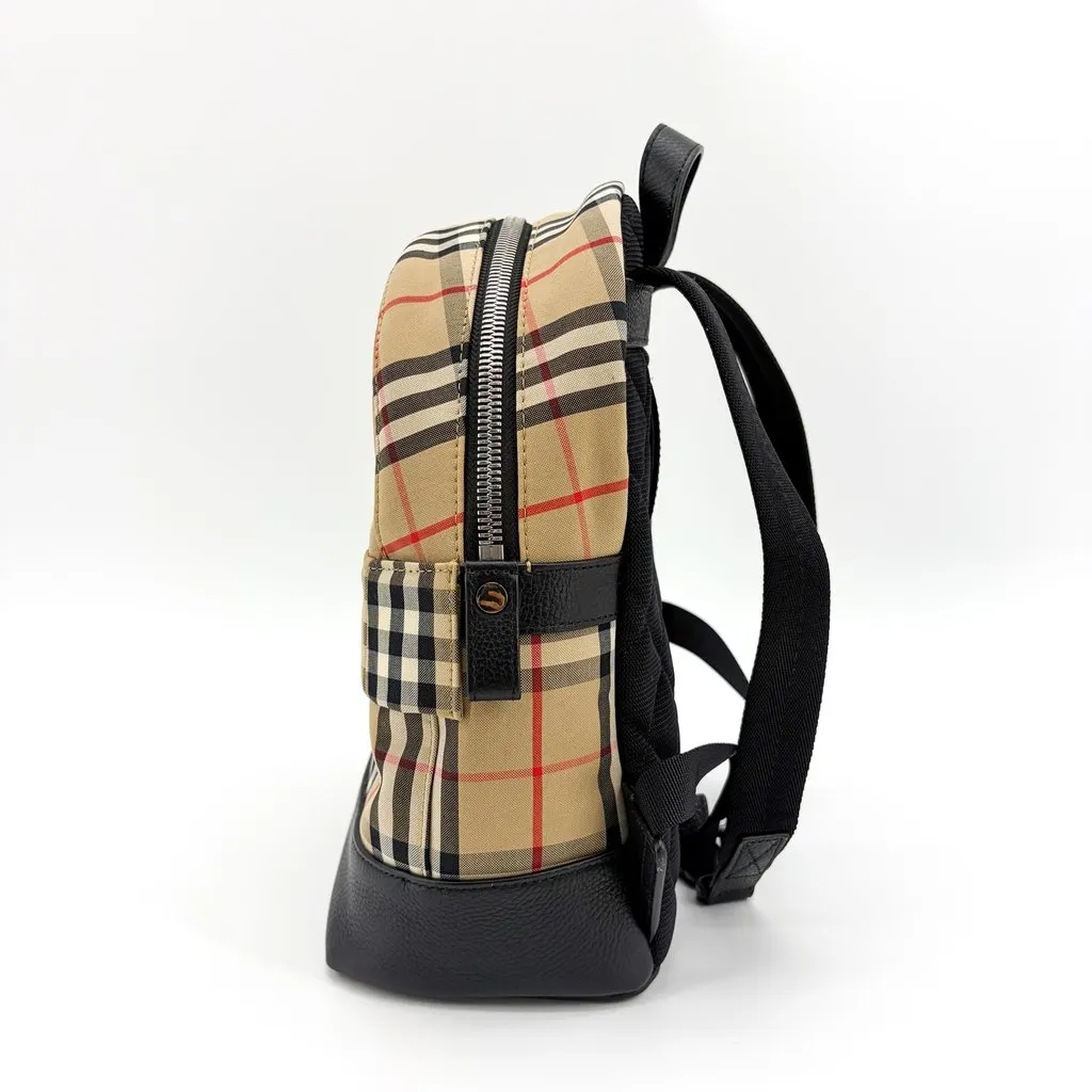Burberry Vintage Check Leather Medium Backpack Archive Beige Black Beige Canvas Good - Inside View