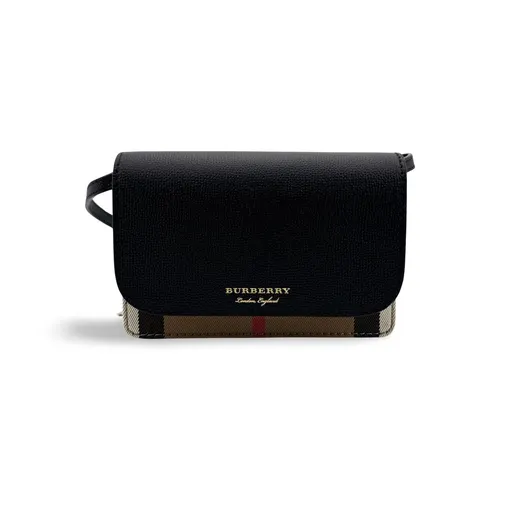 Burberry Hampshire House check Leather Crossbody Bag Black