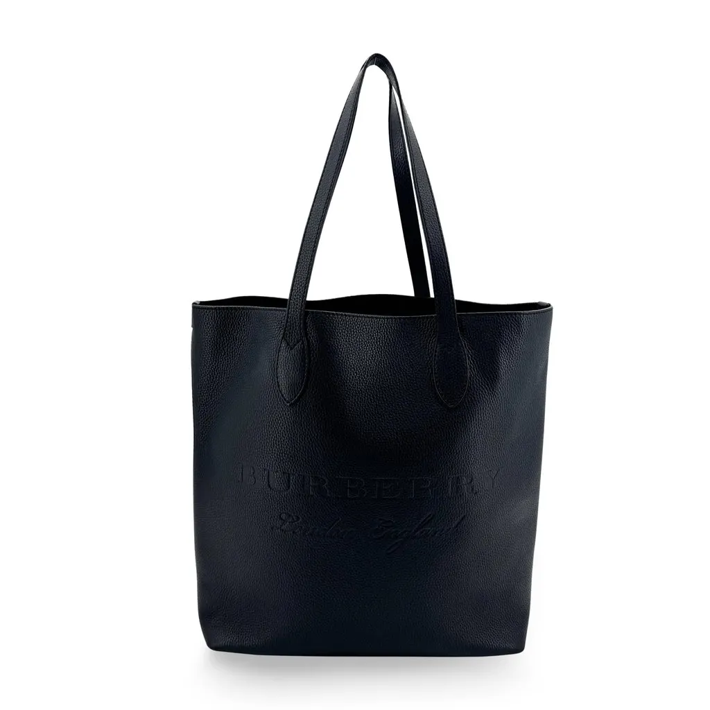 Burberry Embossed Logo Leather Tote Bag Black Black Leather Very good - Front View