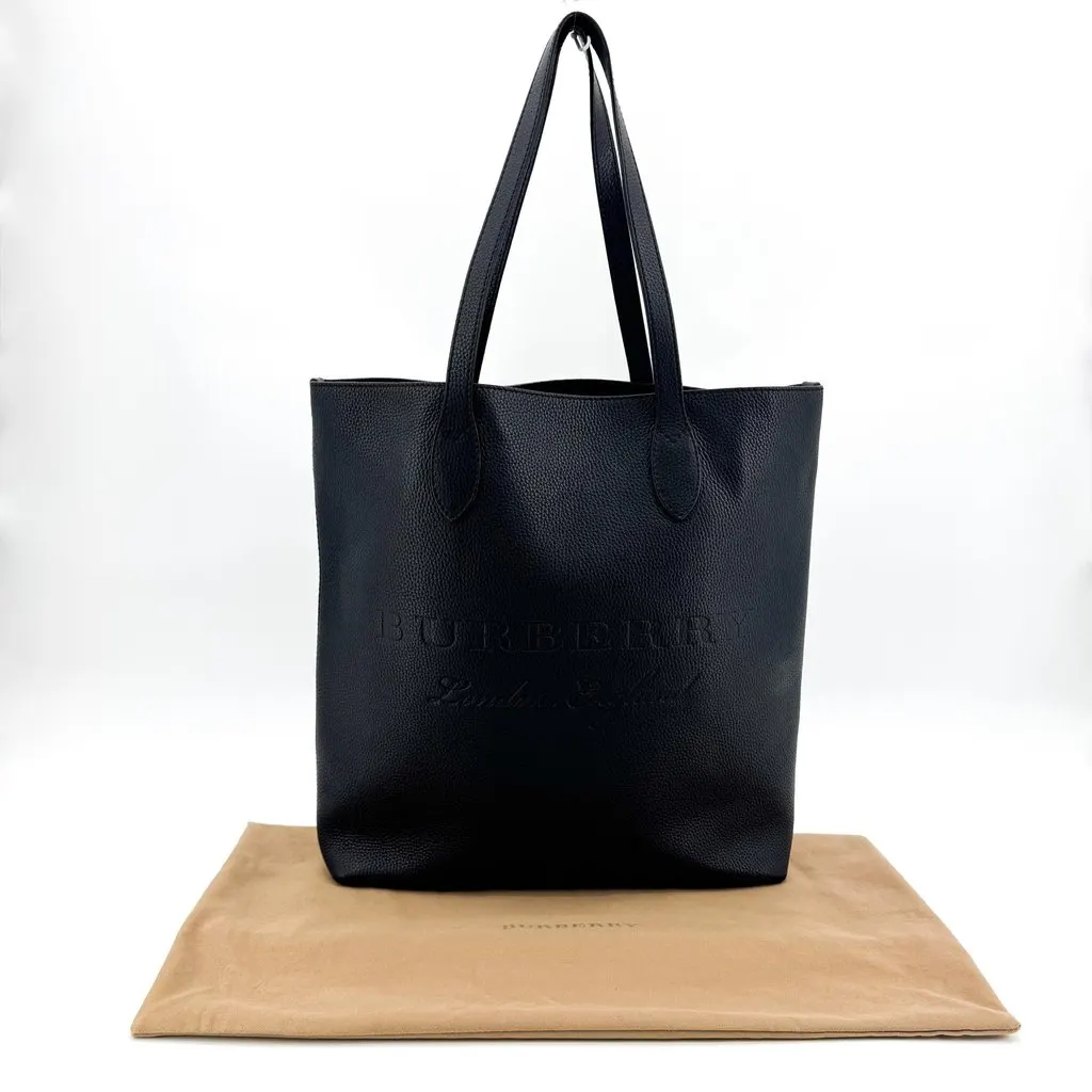 Burberry Embossed Logo Leather Tote Bag Black Black Leather Very good - Back View