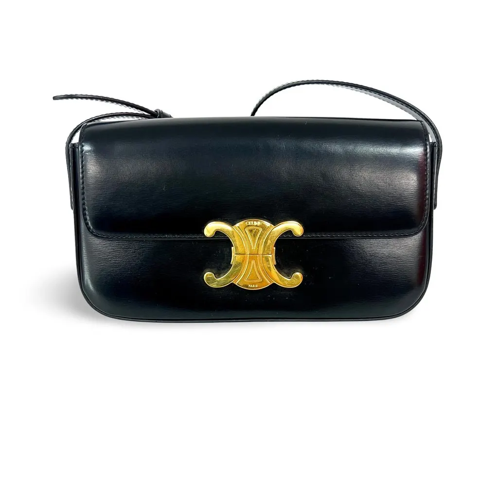 Celine Tin Trionf Bag Shiny Calfskin Black Black Leather Very good - Front View