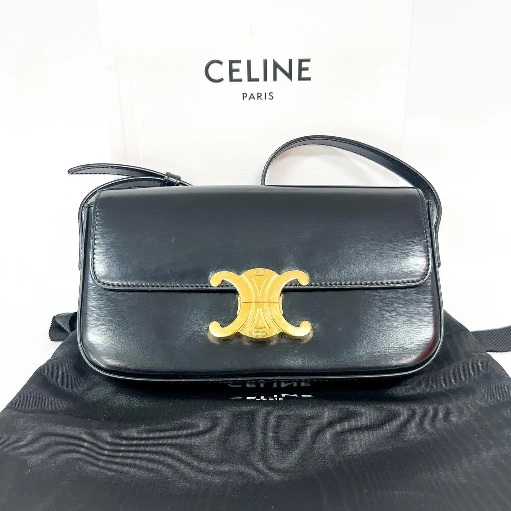 Celine Tin Trionf Bag Shiny Calfskin Black Black Leather Very good - Back View