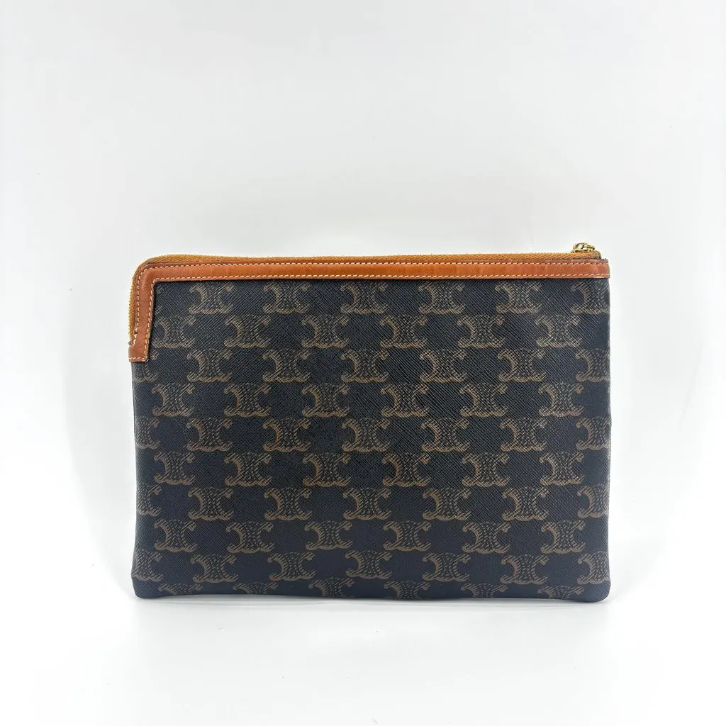Celine Triomphe Canvas Zipped Pouch Tan Black Canvas Very good - Inside View