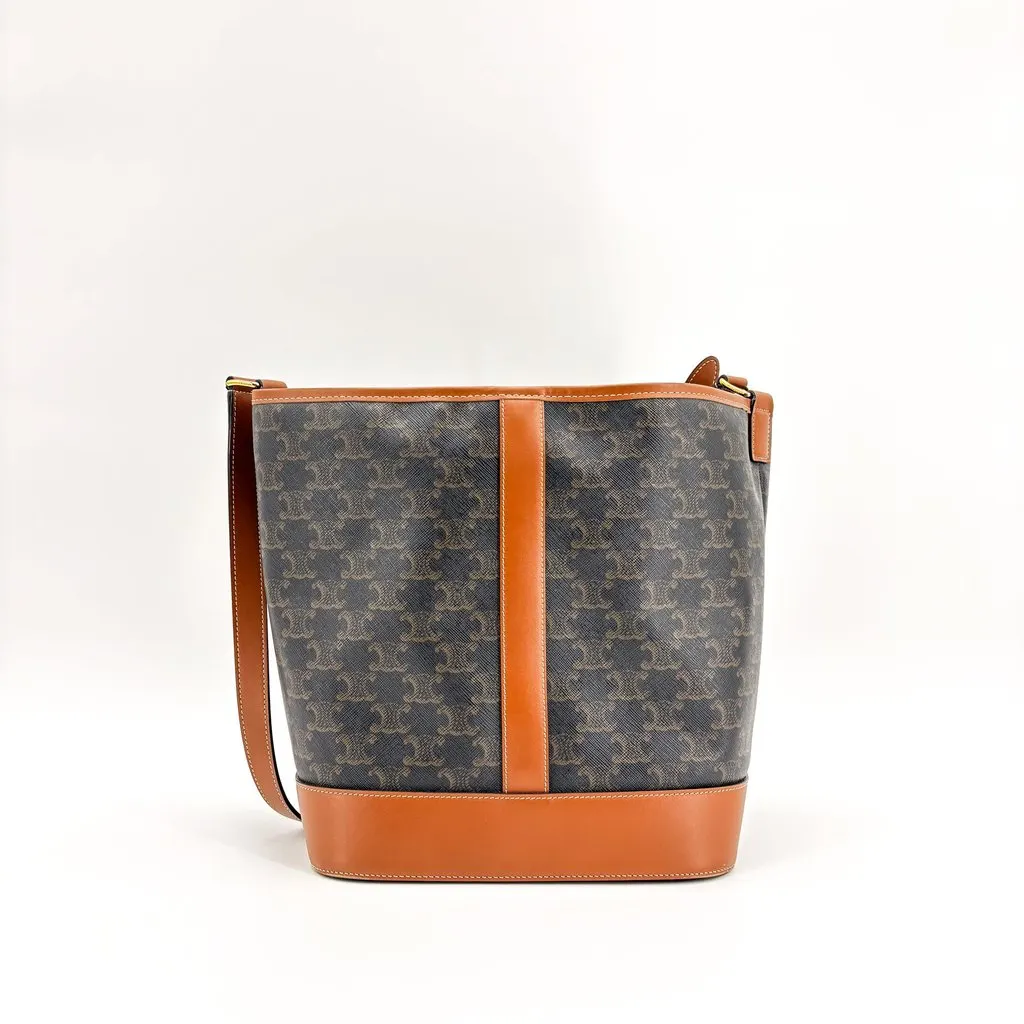 Celine Medium Bucket Bag in Triomphe Canvas and Calfskin Tan Black Canvas Very good - Inside View