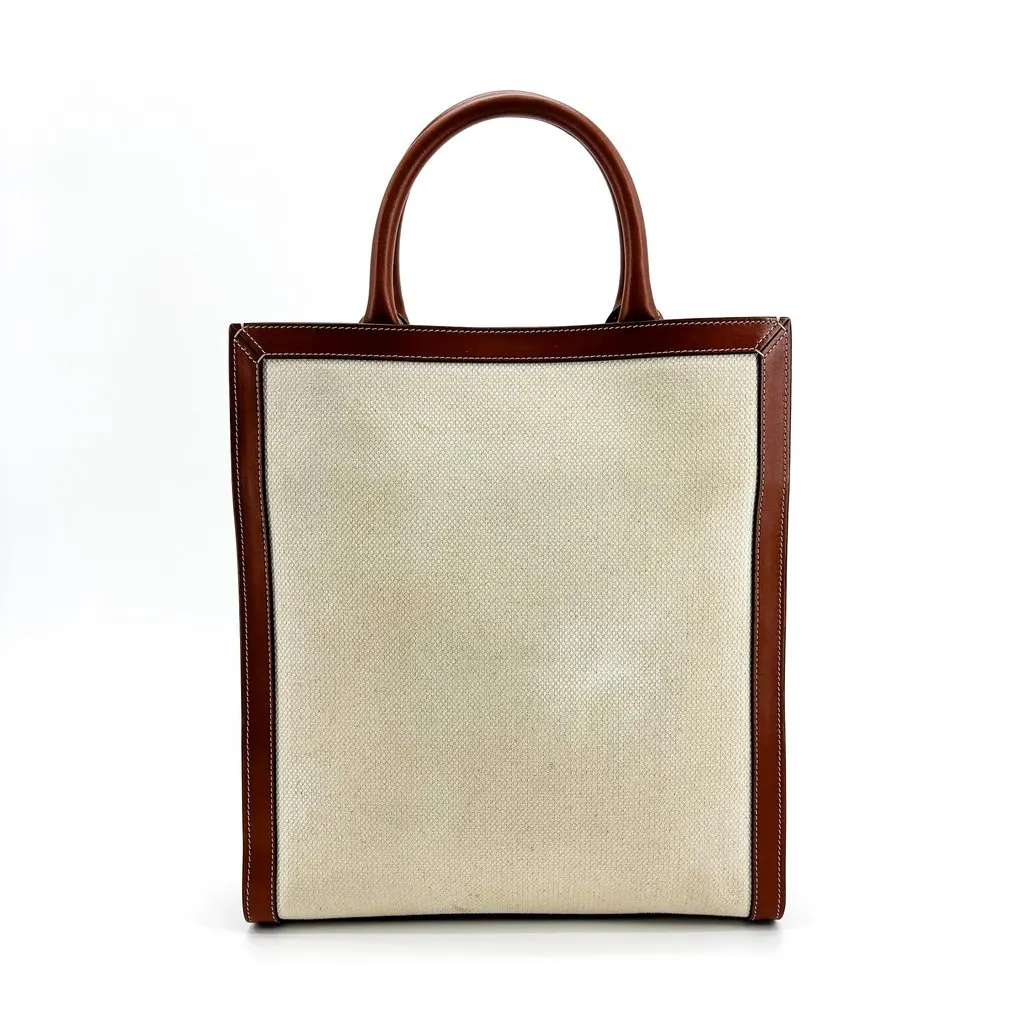 Celine Small Vertical Cabas Carriage Bag Tan Black Canvas Good - Back View