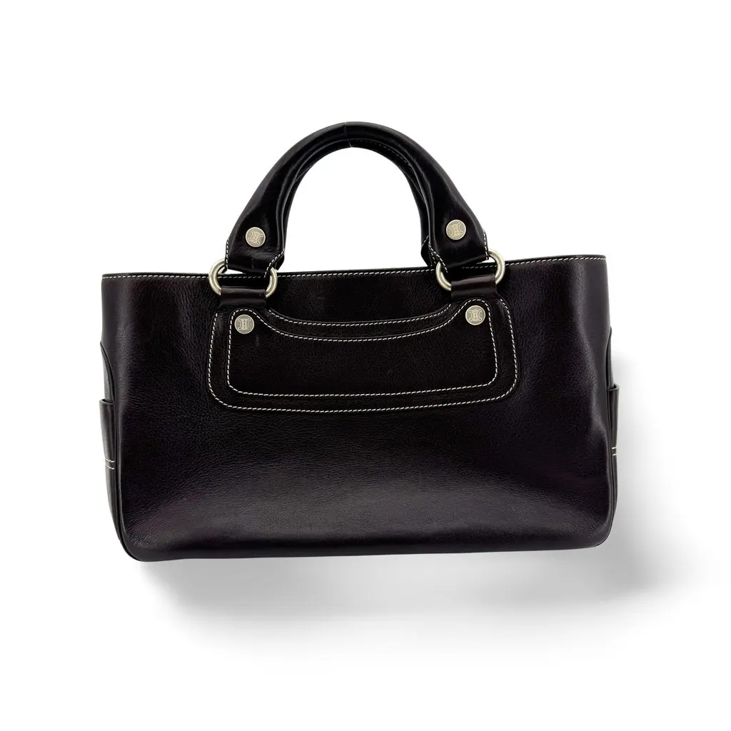 Celine Leather Boogie Bag Black Silver Hardware Black Leather Good - Front View