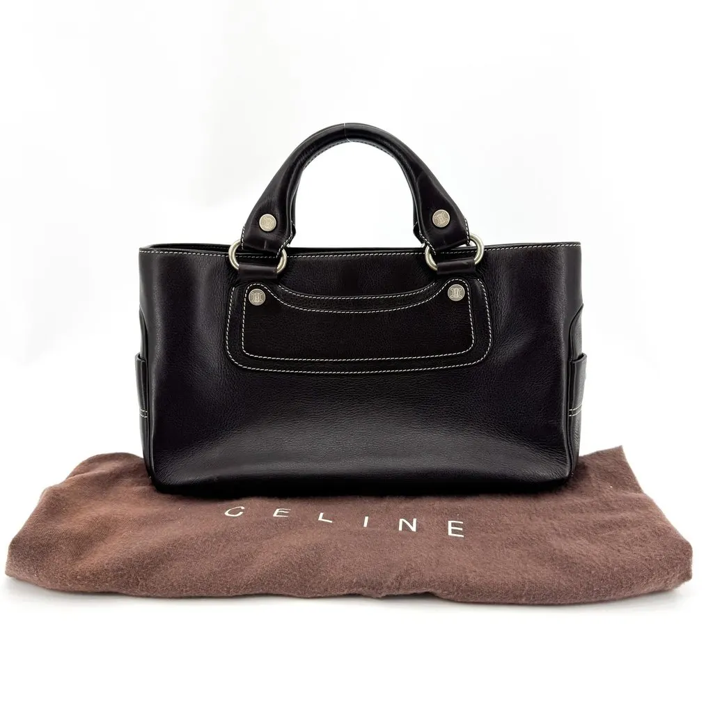 Celine Leather Boogie Bag Black Silver Hardware Black Leather Good - Back View