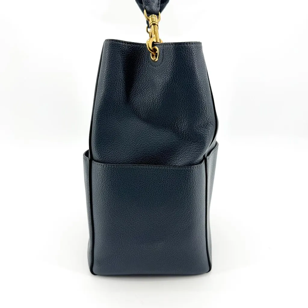 Celine Large Sangle Bucket Bag Grained Calfskin Navy Navy Leather Good - Model View
