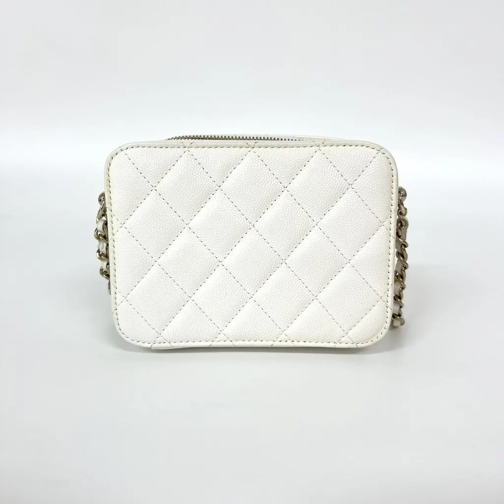 Chanel Caviar Quilted Mini Camera Case White Champagne Gold Gold Leather Good - Inside View