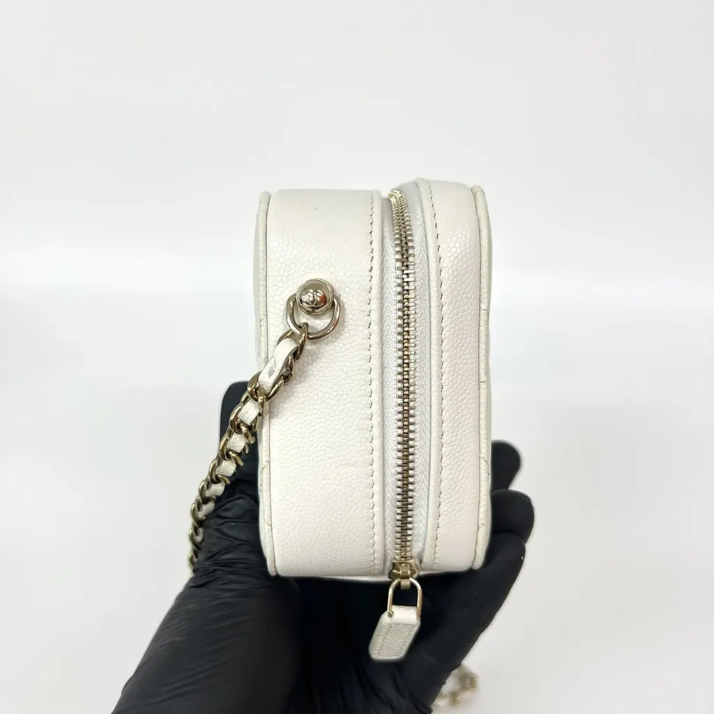 Chanel Caviar Quilted Mini Camera Case White Champagne Gold Gold Leather Good - Box View