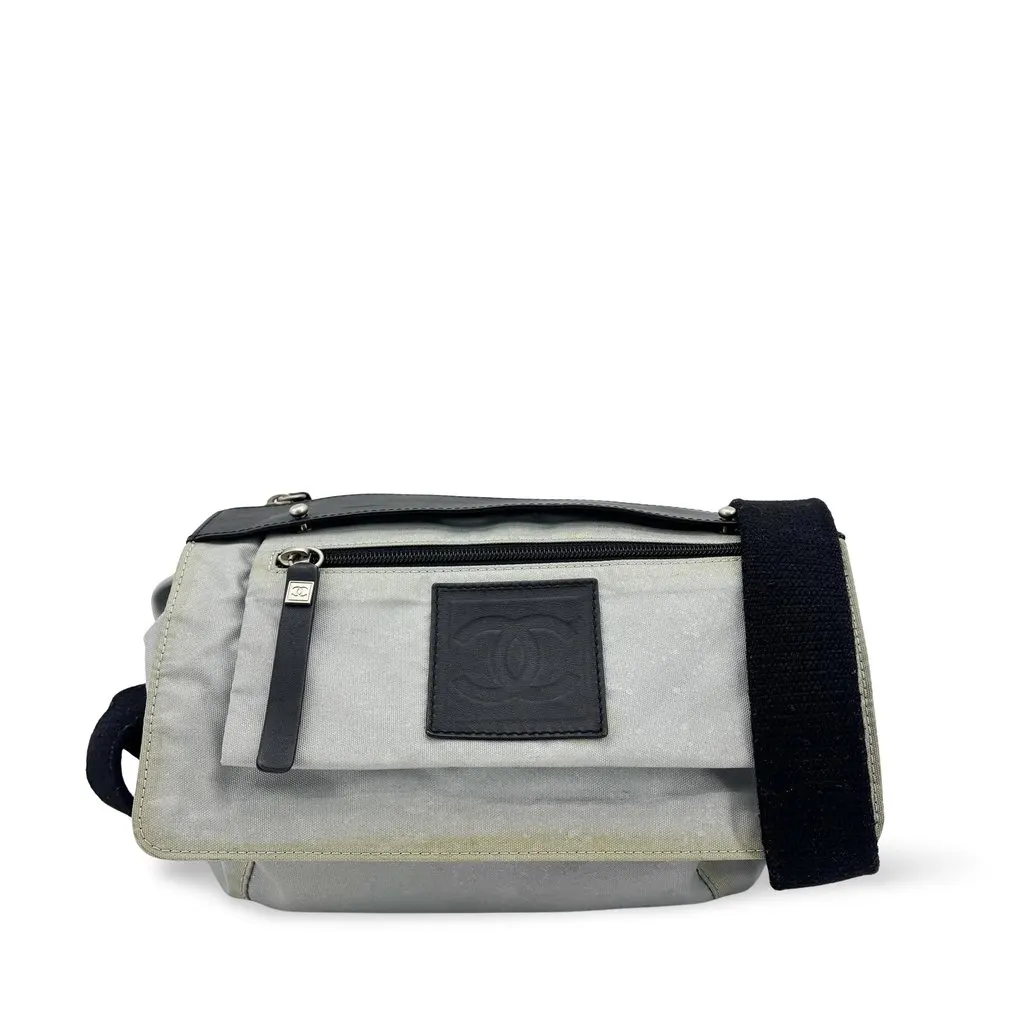 Chanel Sport Line Messenger Bag Grey Black Black Polyamide Fair - Front View