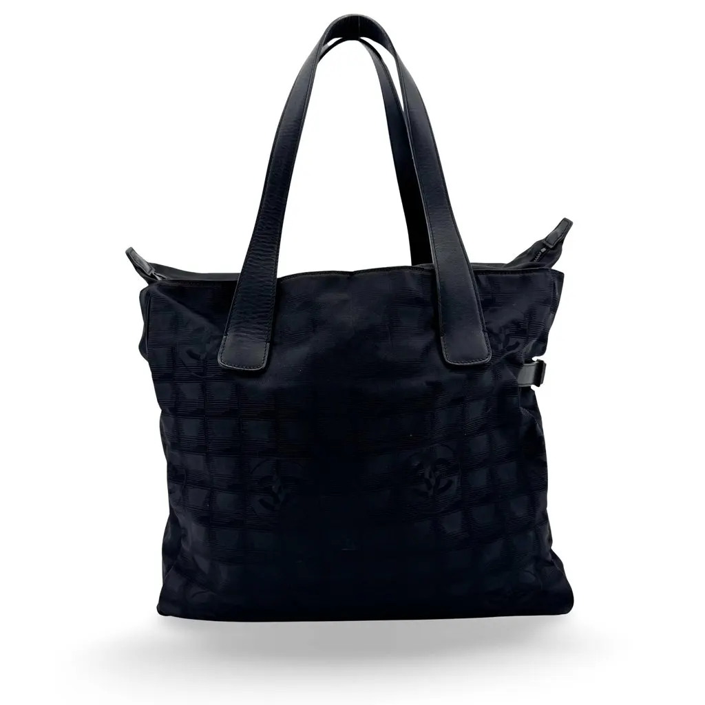 Chanel New Travel Line Tote MM Black Black Polyamide Good - Front View