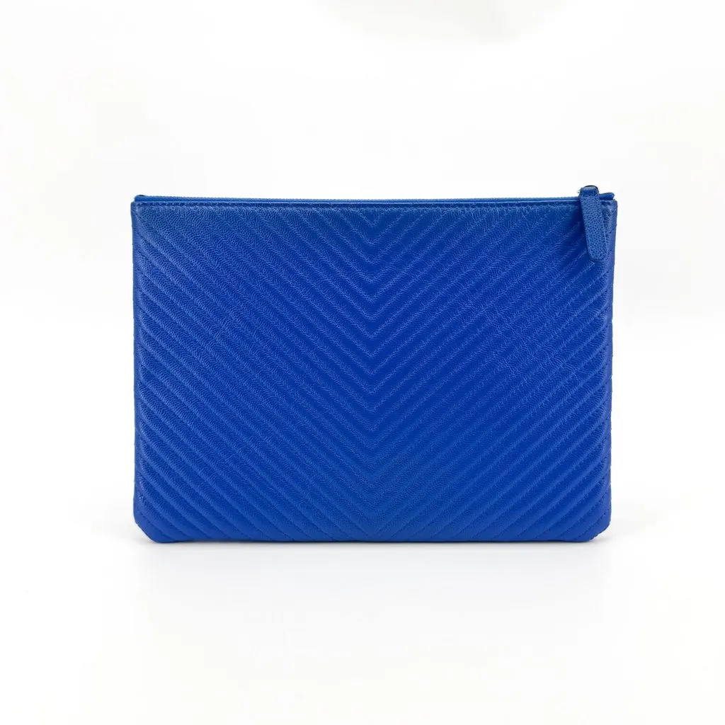 Chanel Chevron Grained Calfskin O-Case Medium Blue Silver Blue Leather Good - Inside View