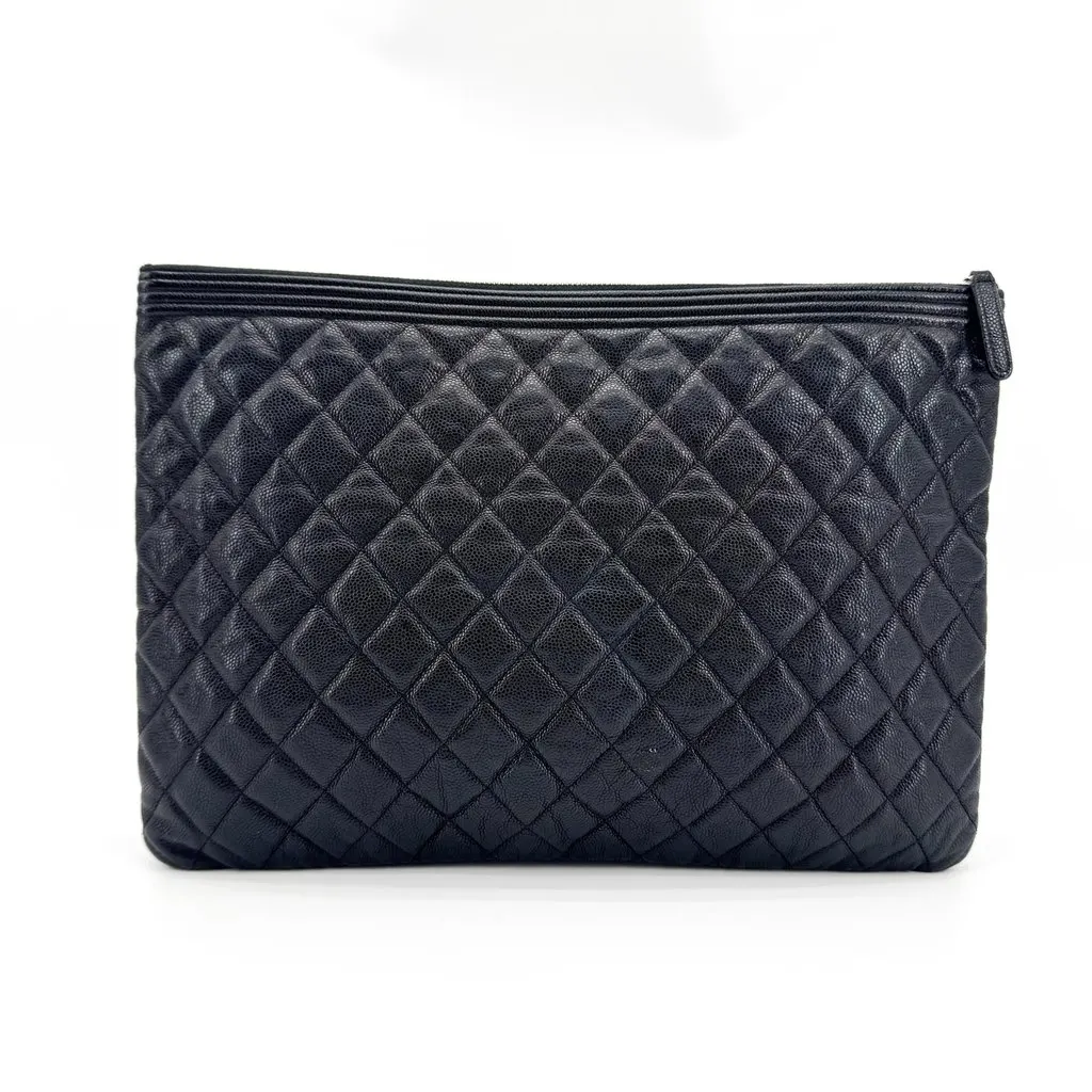 Chanel Boy O-Case Large Caviar Black Gold Black Leather Very good - Inside View