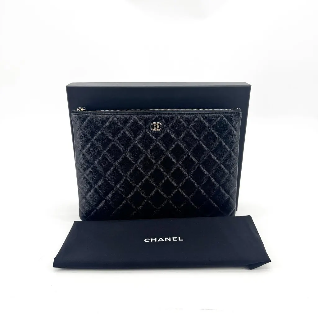 Chanel Classic Pouch New Medium Caviar Gold Hardware Black Black Leather Very good - Back View