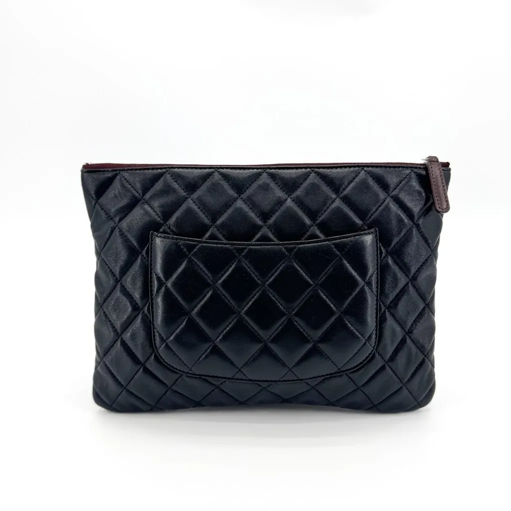 Chanel Classic O-Case Clutch Bag Large Black Silver Hardware Black Leather Very good - Inside View