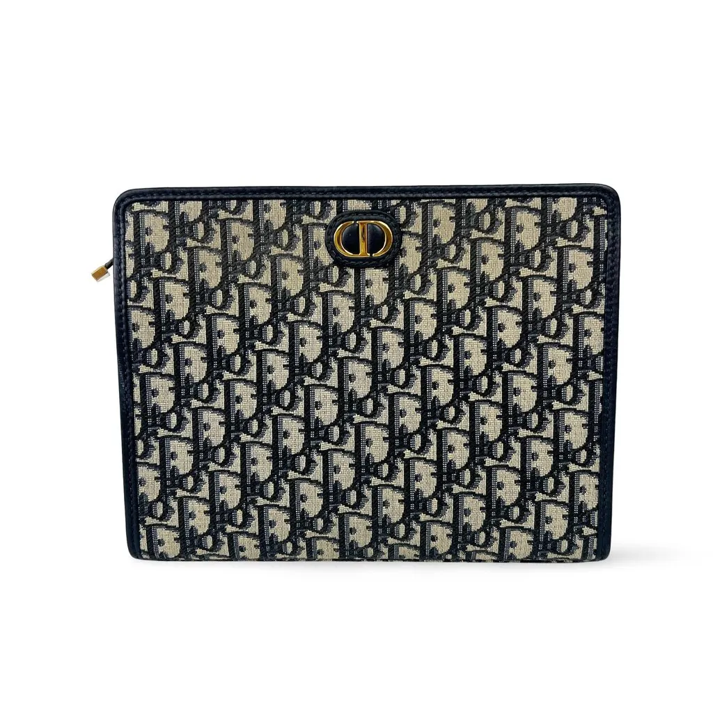 Dior Oblique 30 Montaigne Case Navy Blue Jacquard Good - Front View