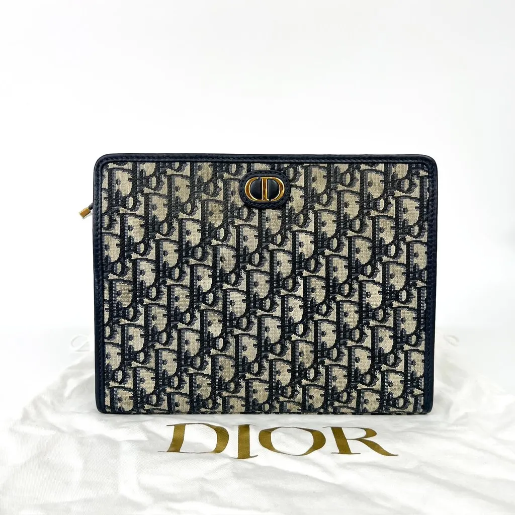 Dior Oblique 30 Montaigne Case Navy Blue Jacquard Good - Back View