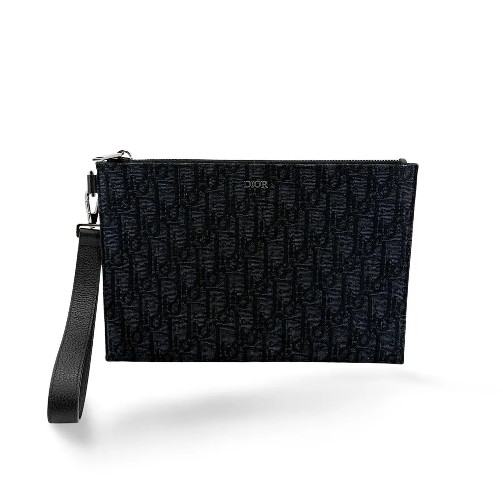 Dior Black Oblique Jacquard A5 Pouch Black Jacquard Very good - Front View