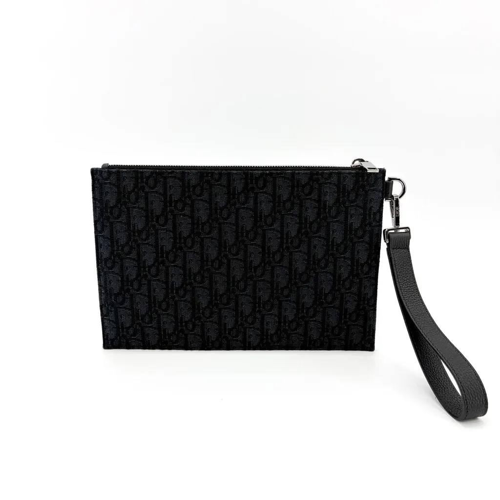 Dior Black Oblique Jacquard A5 Pouch Black Jacquard Very good - Back View