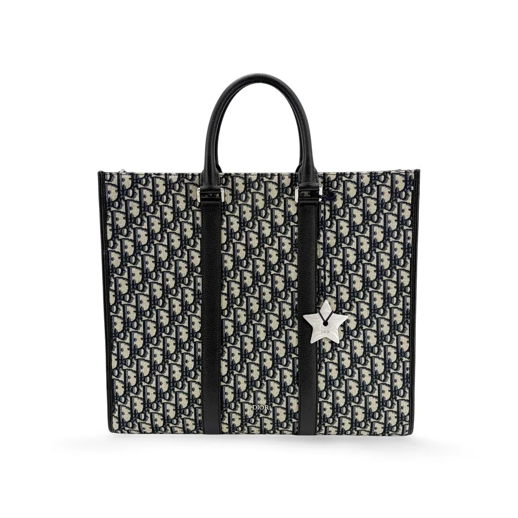 Dior Vertical Tote Bag Beige & Black Dior Oblique Jacquard Beige Canvas Very good - Front View