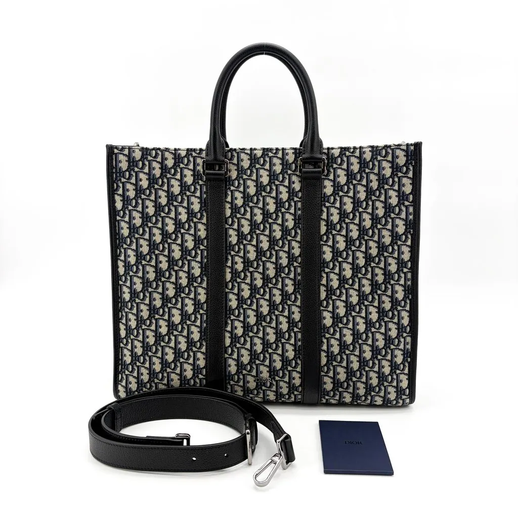 Dior Ringott Tote Bag Navy Oblique Jacquard Beige Jacquard Very good - Back View