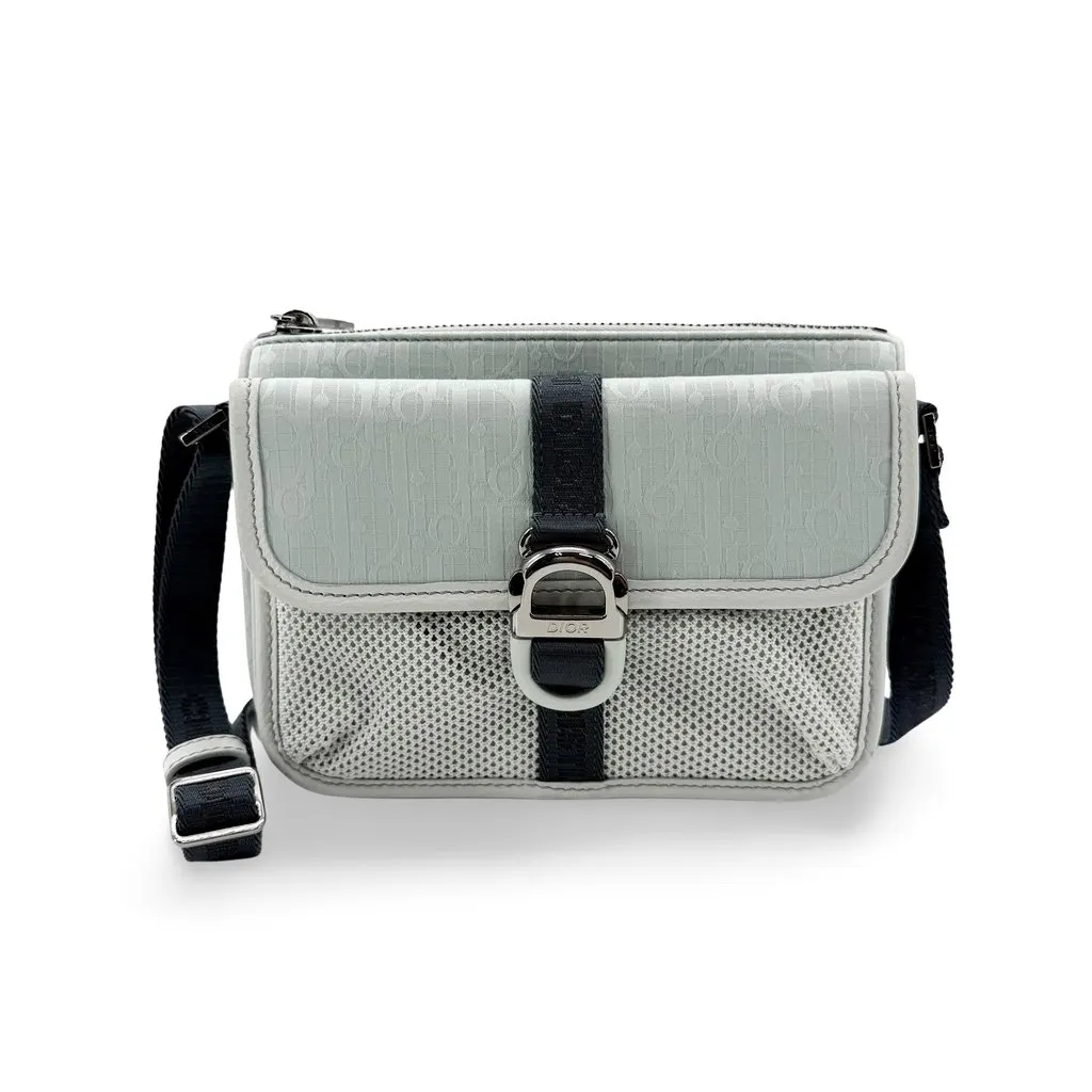 Dior Hit the Road Strap Pouch Grey CD Diamond Canvas Navy Canvas Good - Front View