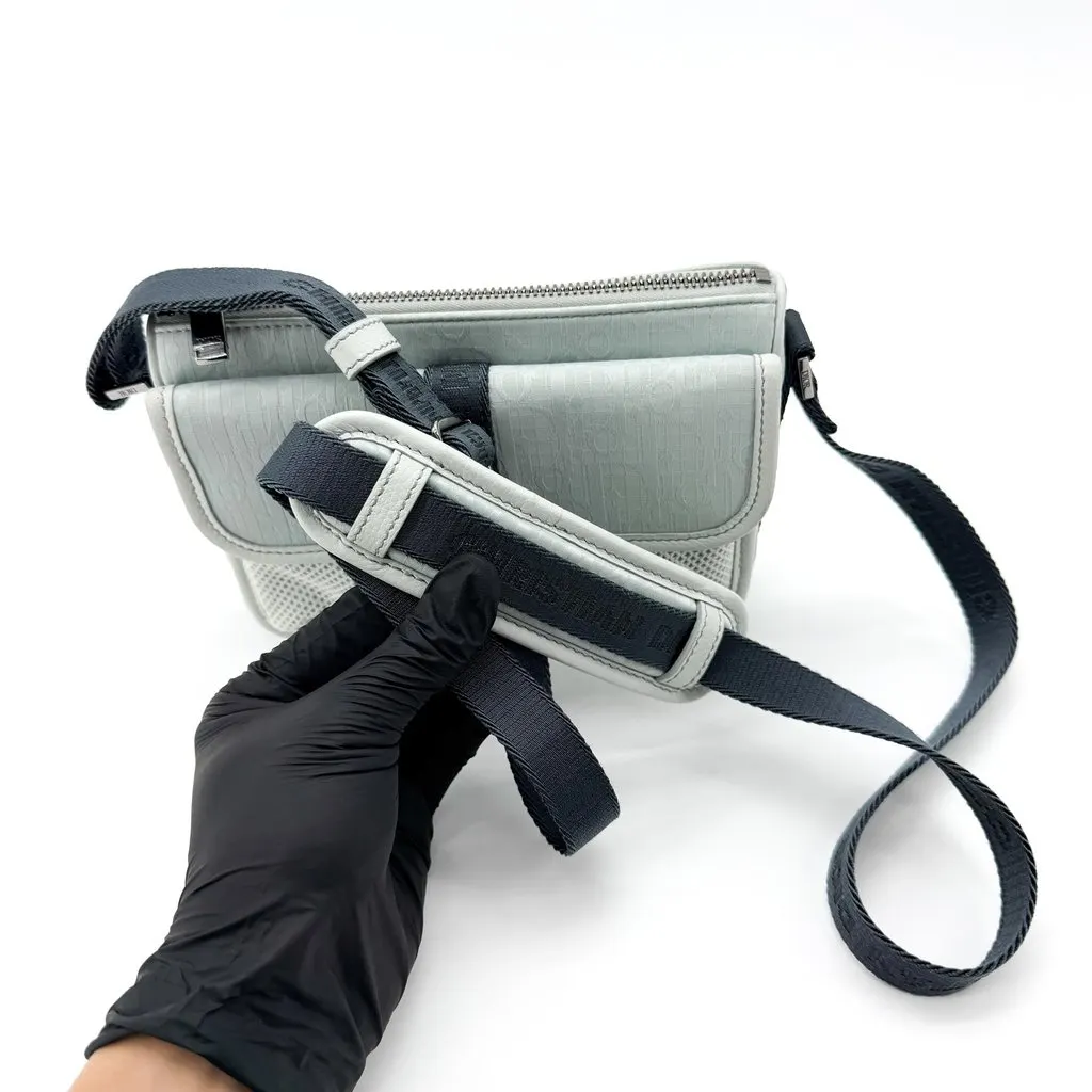 Dior Hit the Road Strap Pouch Grey CD Diamond Canvas Navy Canvas Good - Model View