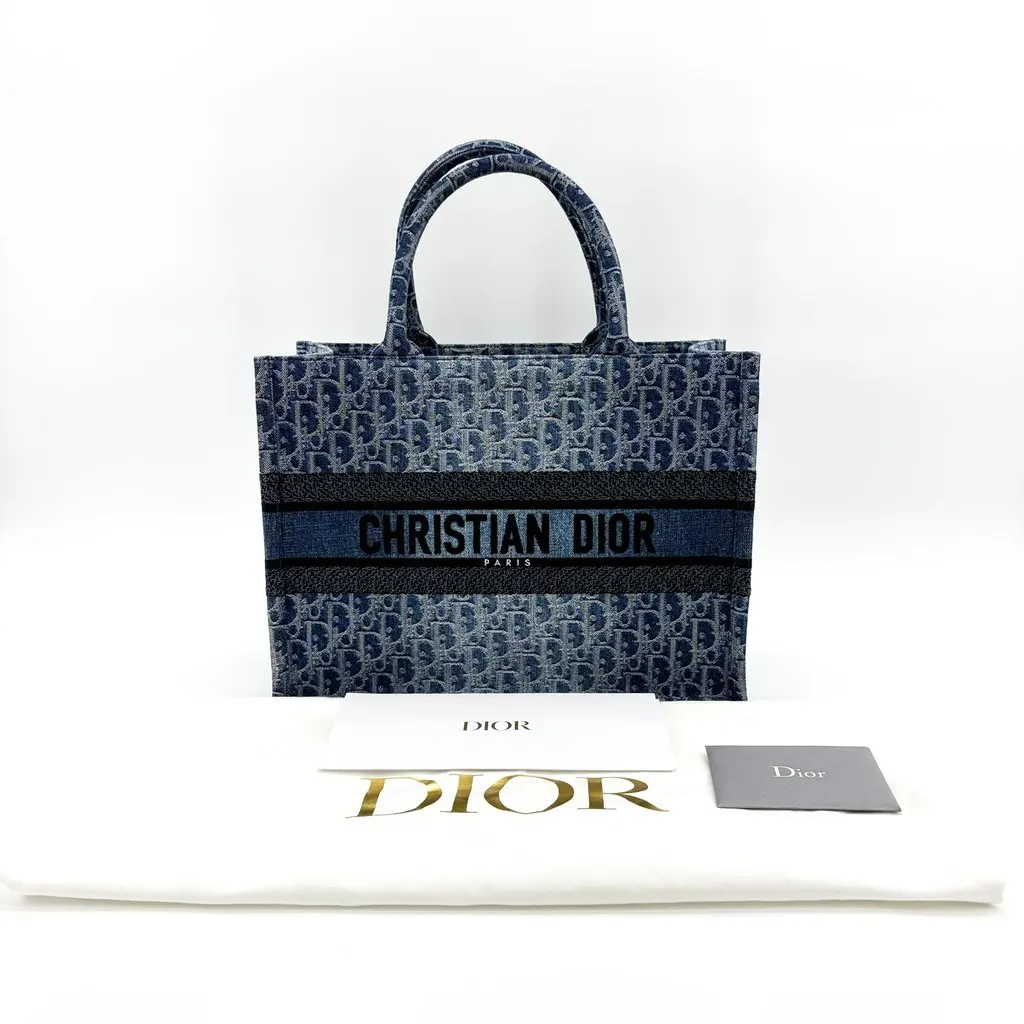 Dior Medium book tote blue oblique embroidery Blue Canvas Very good - Back View