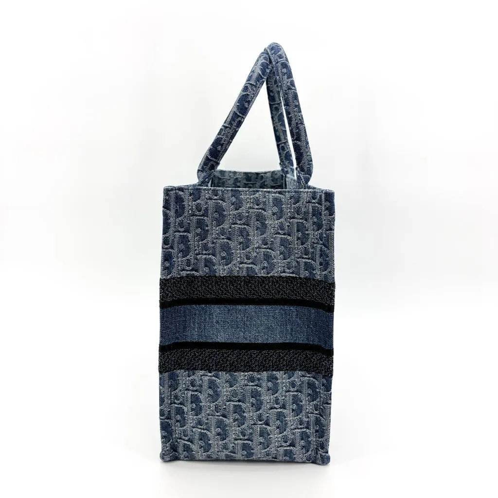 Dior Medium book tote blue oblique embroidery Blue Canvas Very good - Model View