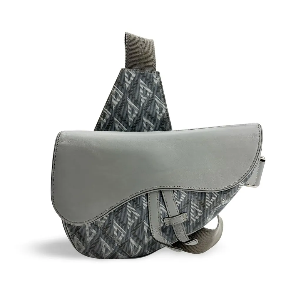 Dior Saddle Slingback Grey CD Diamond Canvas & Soft Calfskin MultiColor Canvas Fair - Front View