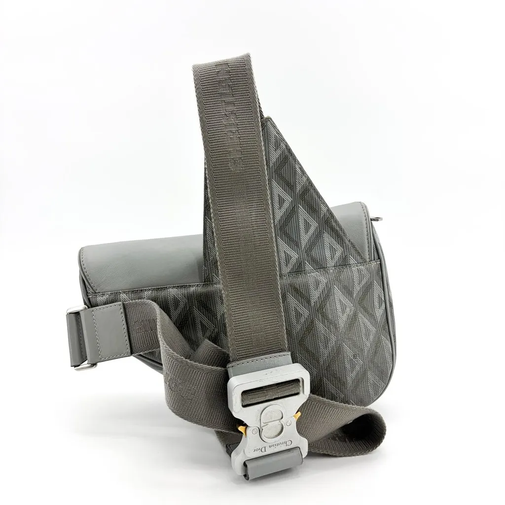 Dior Saddle Slingback Grey CD Diamond Canvas & Soft Calfskin MultiColor Canvas Fair - Back View