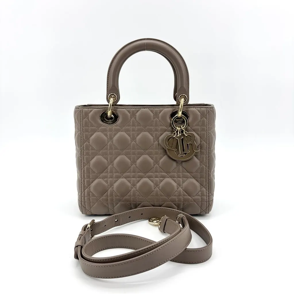 Dior Lady Dior Medium Bag Taupe Gold Hardware Gold Leather Very good - Back View