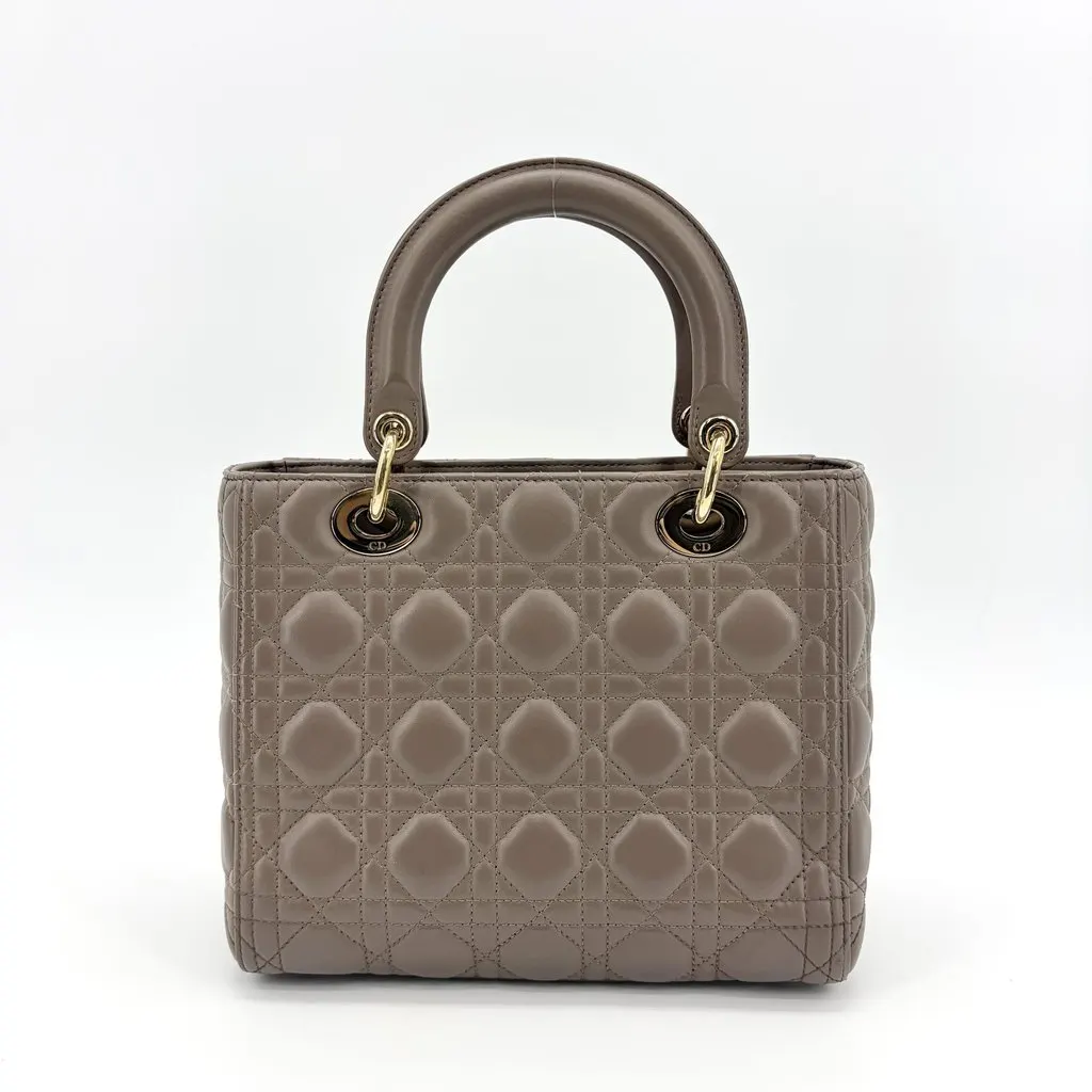 Dior Lady Dior Medium Bag Taupe Gold Hardware Gold Leather Very good - Inside View