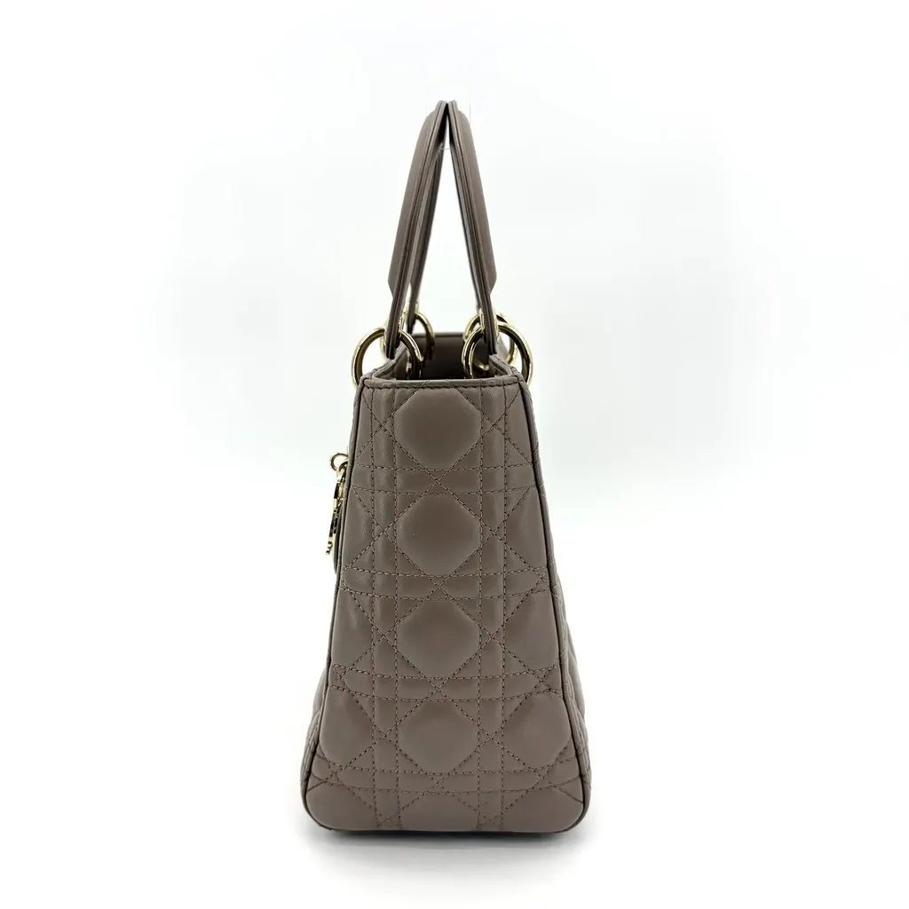 Dior Lady Dior Medium Bag Taupe Gold Hardware Gold Leather Very good - Model View