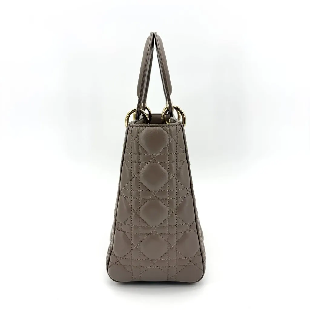 Dior Lady Dior Medium Bag Taupe Gold Hardware Gold Leather Very good - Box View