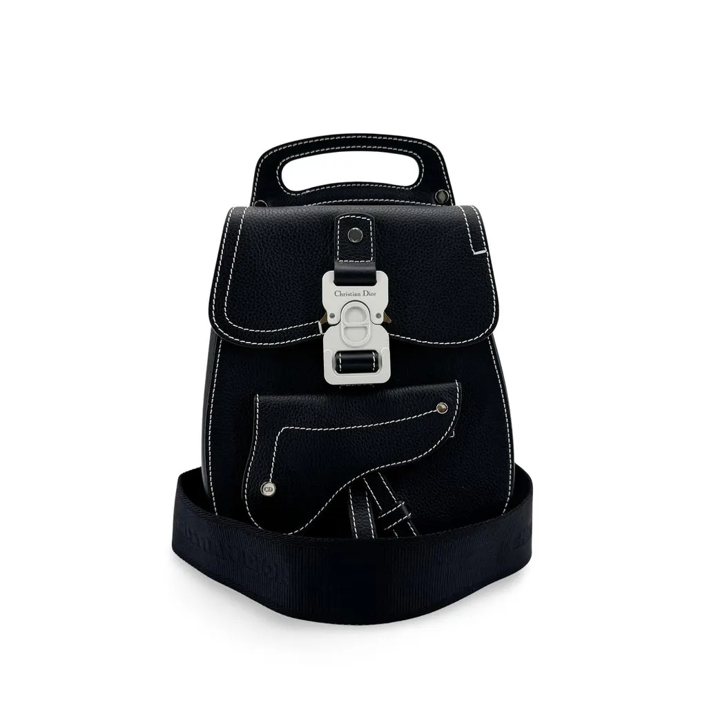 Dior Mini Saddle Backpack Black Grained Calfskin Black Leather Very good - Front View