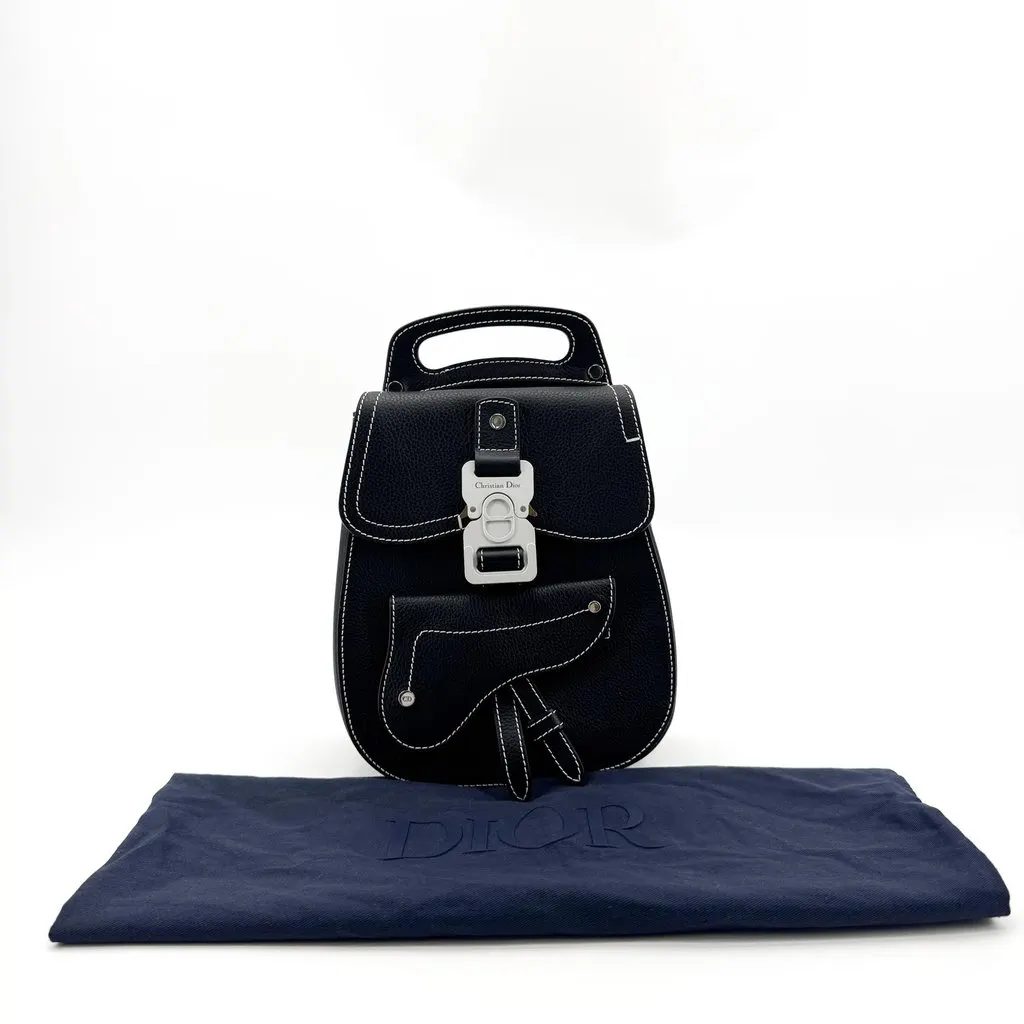 Dior Mini Saddle Backpack Black Grained Calfskin Black Leather Very good - Back View