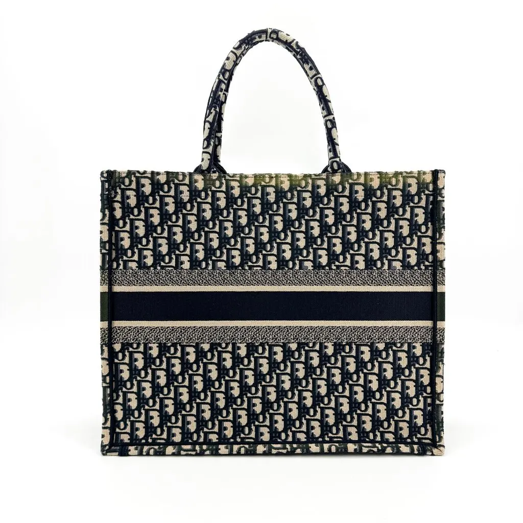Dior Medium Book Tote Blue Dior Oblique Embroidery Beige Canvas Very good - Inside View